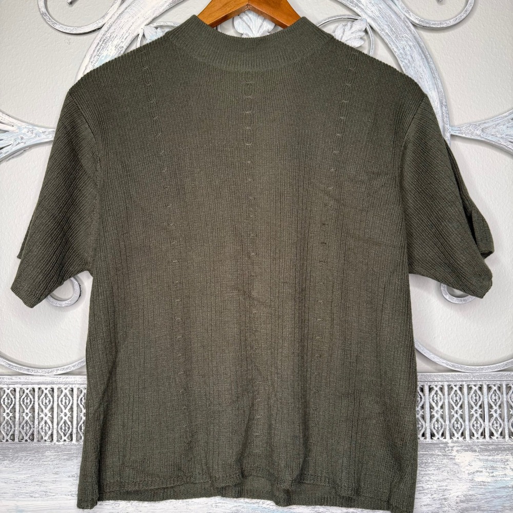 Kathie Lee Collection‎ Vintage 90s Olive Green Mock Neck Short Sleeve Sweater XL